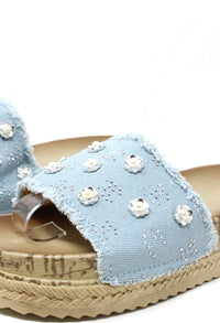 Studded Denim Slide