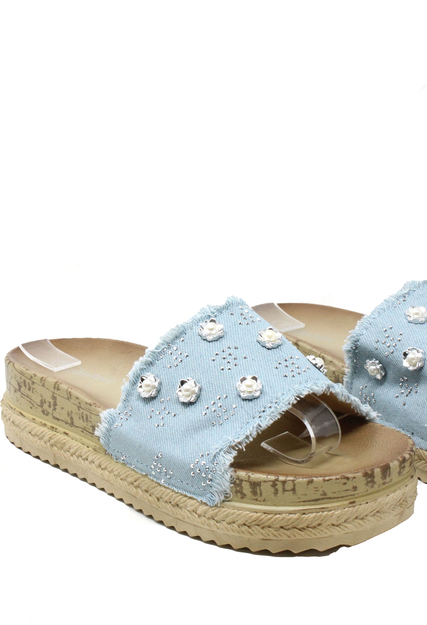 Studded Denim Slide