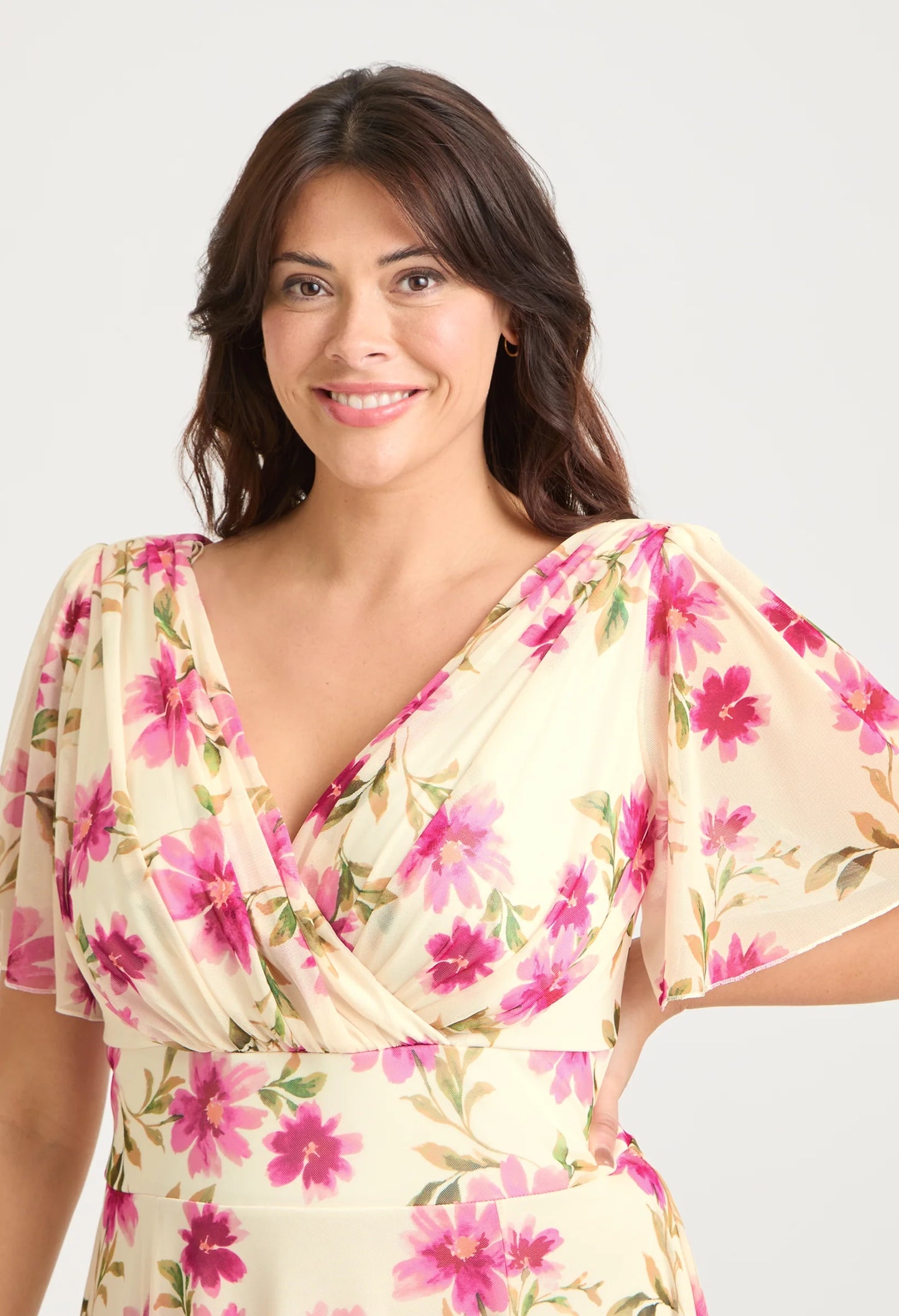 Victoria Angel Sleeve Mesh Midi Curve+ Dress