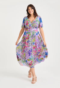 Victoria Angel Sleeve Mesh Midi Curve+ Dress