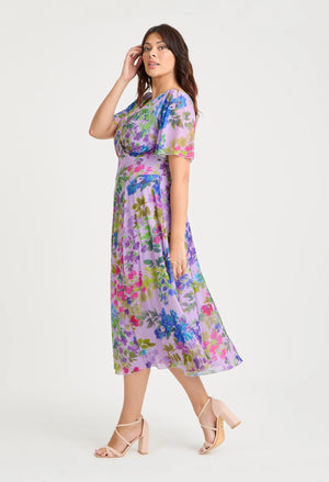Victoria Angel Sleeve Mesh Midi Curve+ Dress