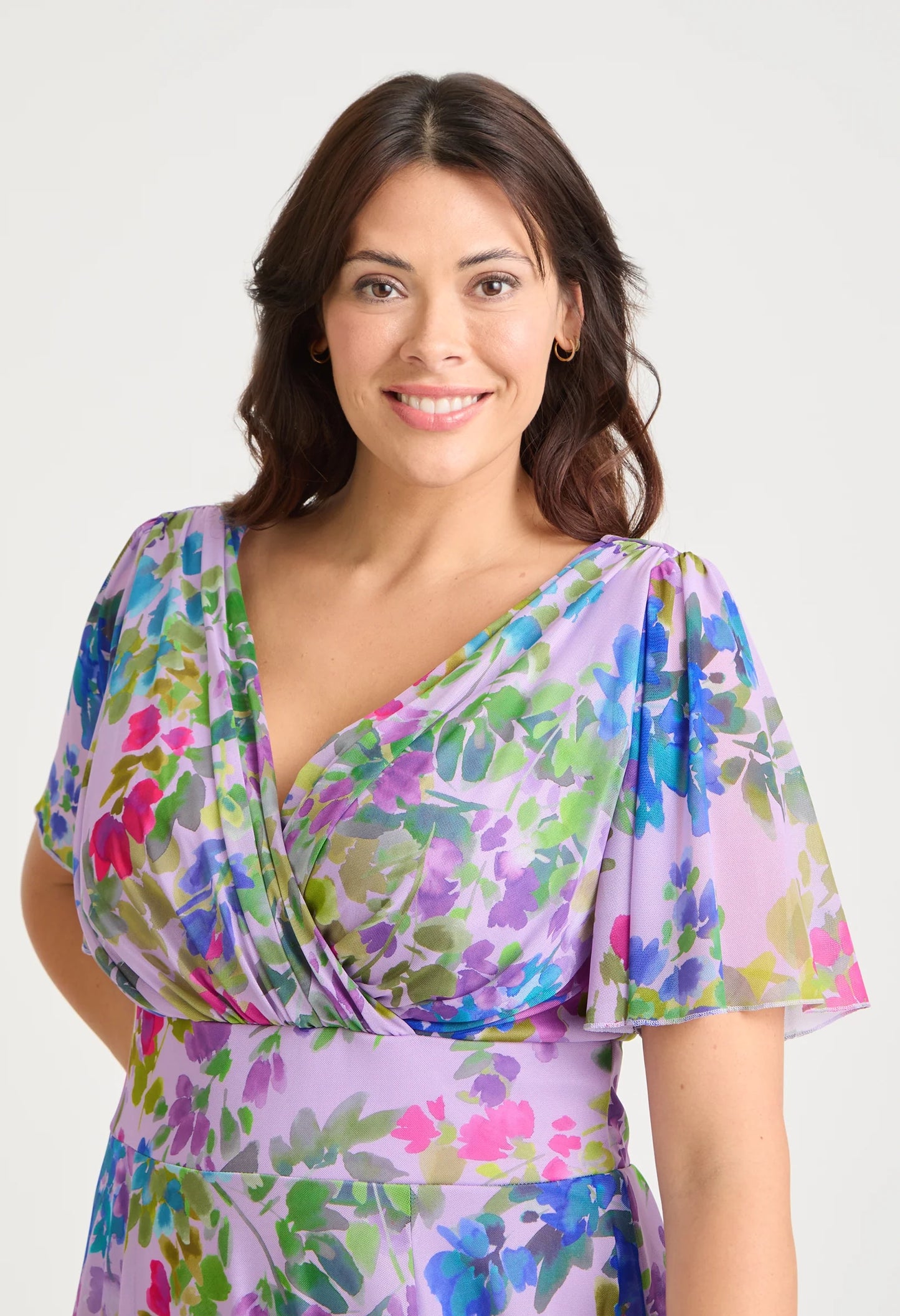 Victoria Angel Sleeve Mesh Midi Curve+ Dress