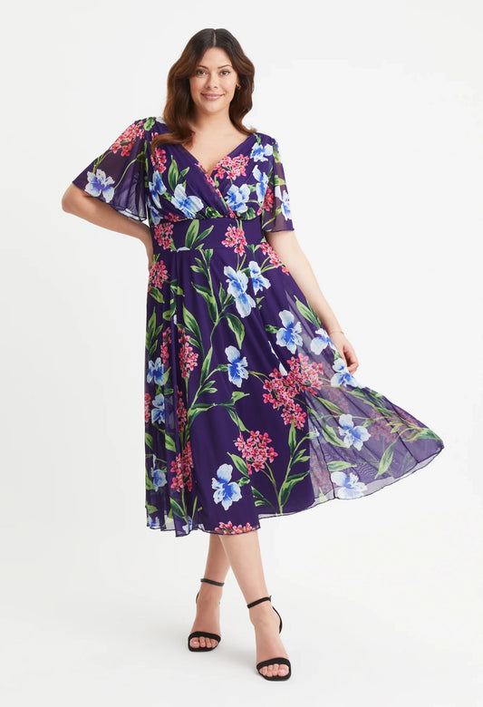 Victoria Angel Sleeve Mesh Midi Curve+ Dress