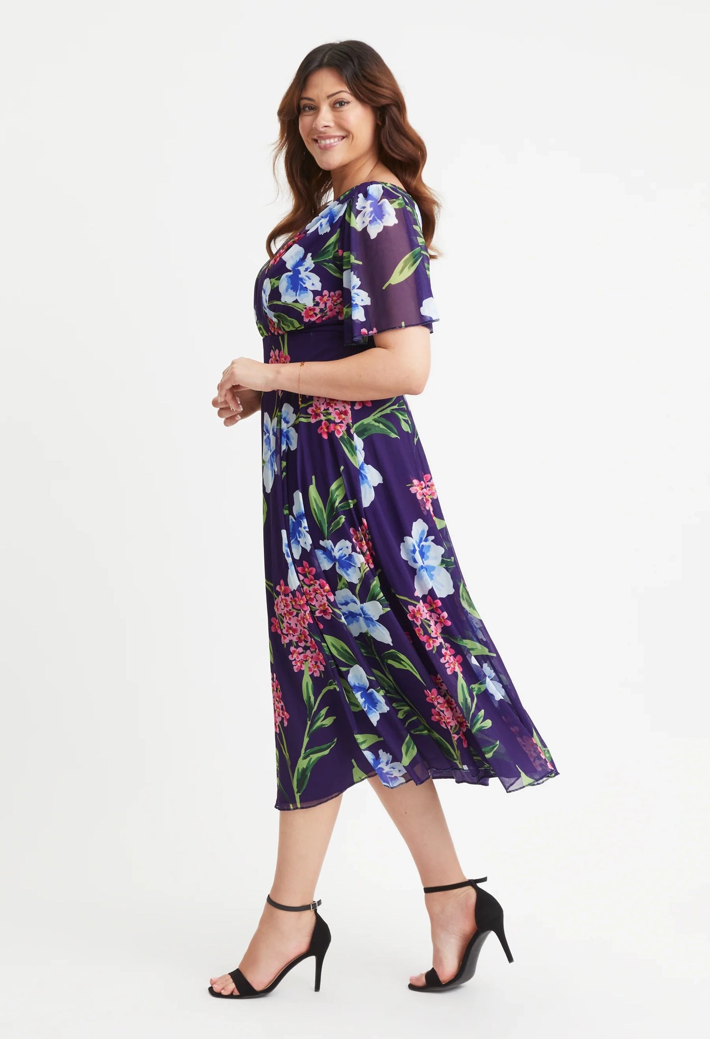 Victoria Angel Sleeve Mesh Midi Curve+ Dress