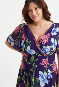 Victoria Angel Sleeve Mesh Midi Curve+ Dress