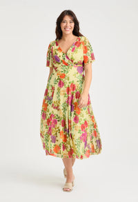 Victoria Angel Sleeve Mesh Midi Curve+ Dress