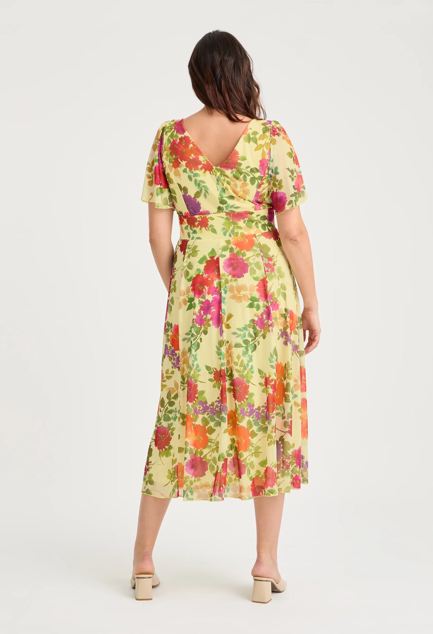 Victoria Angel Sleeve Mesh Midi Curve+ Dress