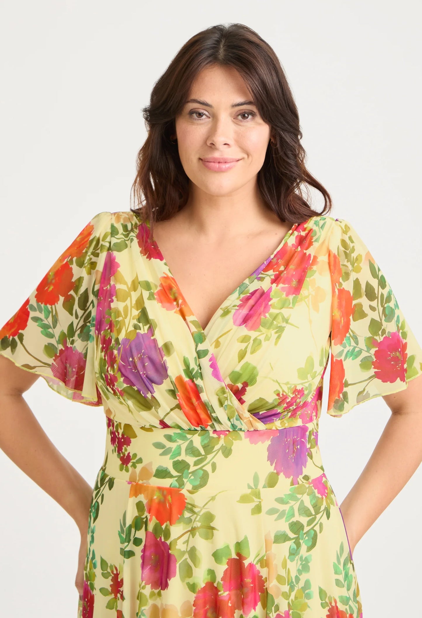 Victoria Angel Sleeve Mesh Midi Curve+ Dress