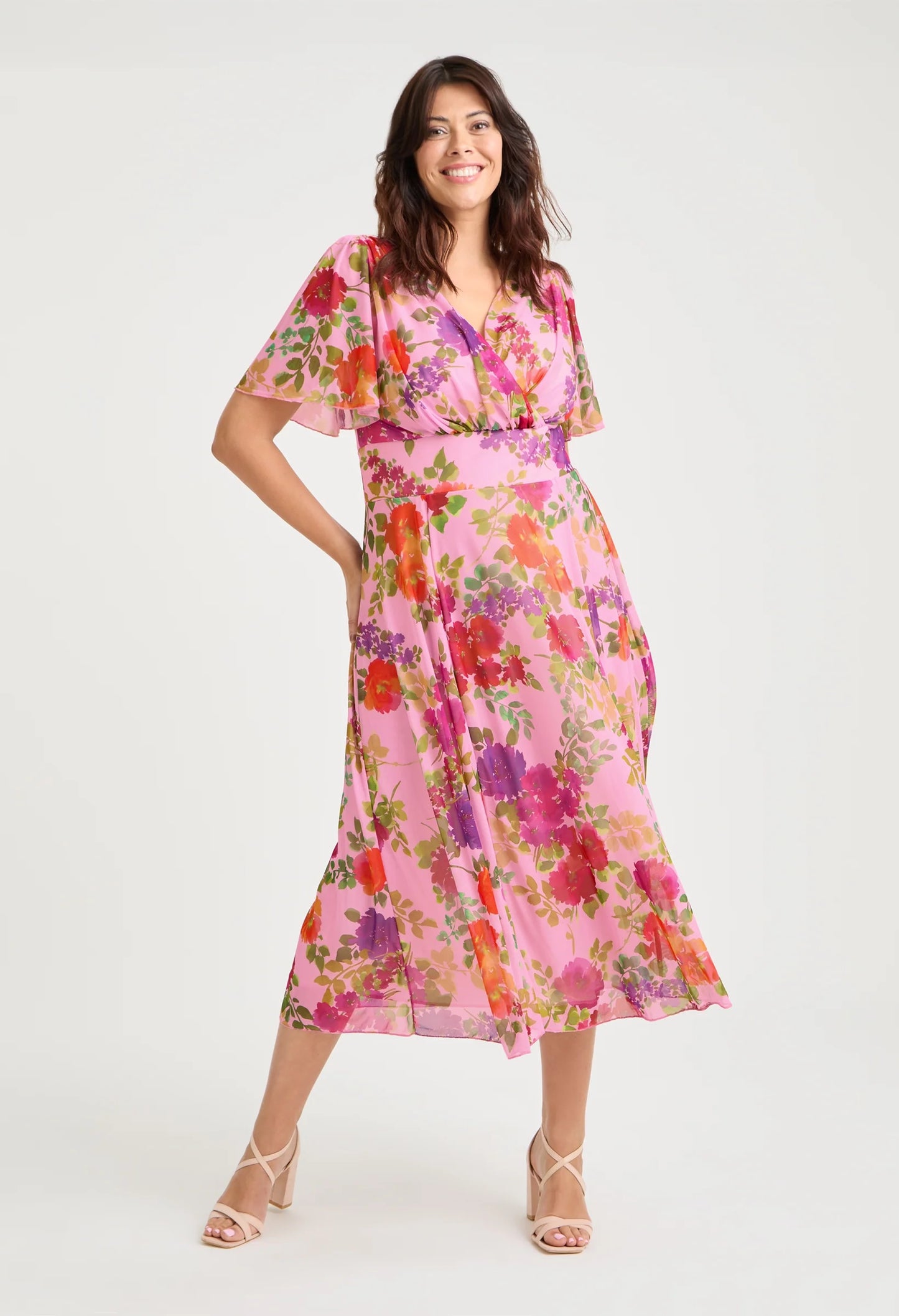 Victoria Angel Sleeve Mesh Midi Curve+ Dress