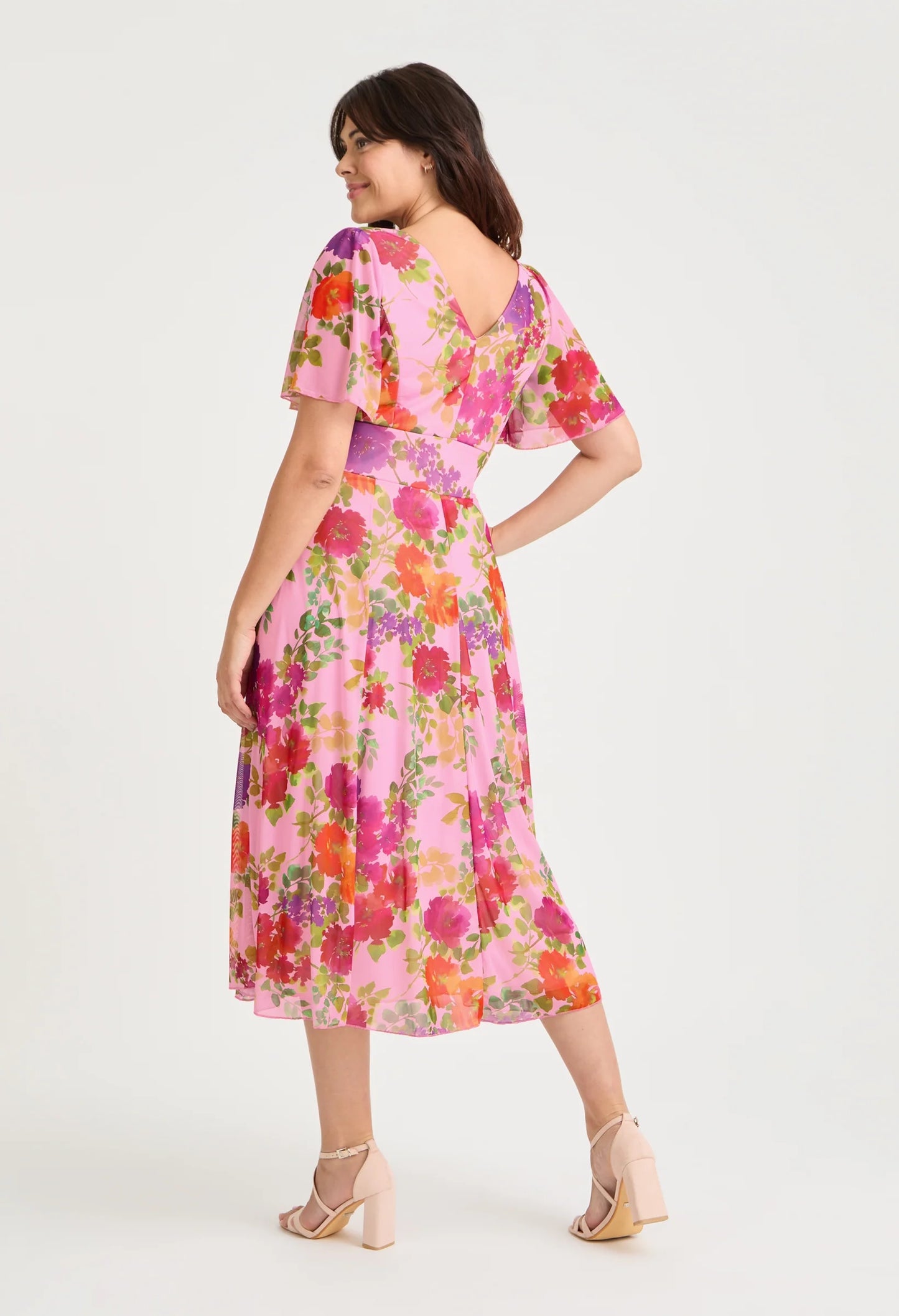 Victoria Angel Sleeve Mesh Midi Curve+ Dress