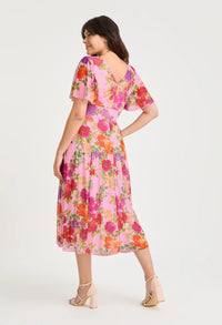 Victoria Angel Sleeve Mesh Midi Curve+ Dress