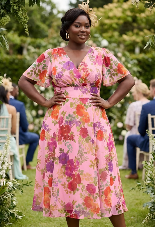 Victoria Angel Sleeve Mesh Midi Curve+ Dress