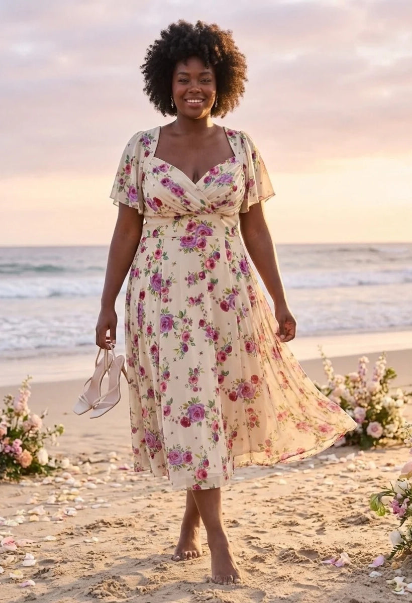 Liz Bolero Wrap Bodice Curve+ Midi Dress