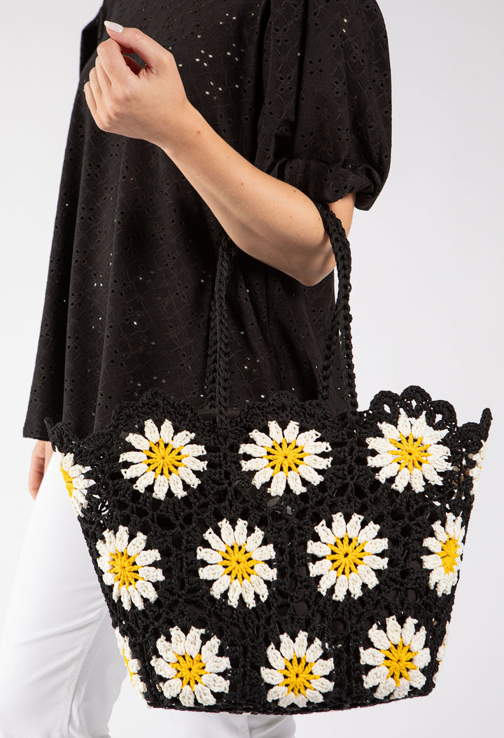 Crochet Knit Daisy Tote Bag