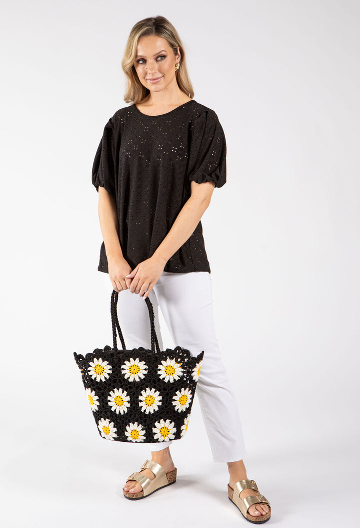 Crochet Knit Daisy Tote Bag