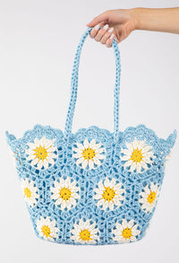 Crochet Knit Daisy Tote Bag