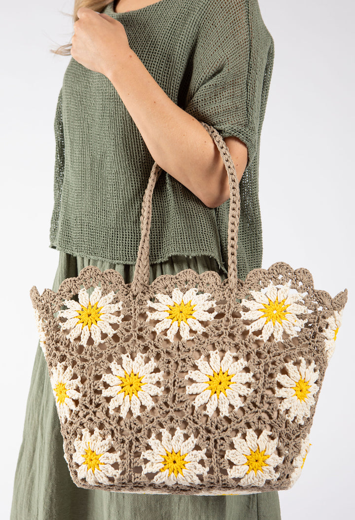 Crochet Knit Daisy Tote Bag