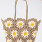 Crochet Knit Daisy Tote Bag