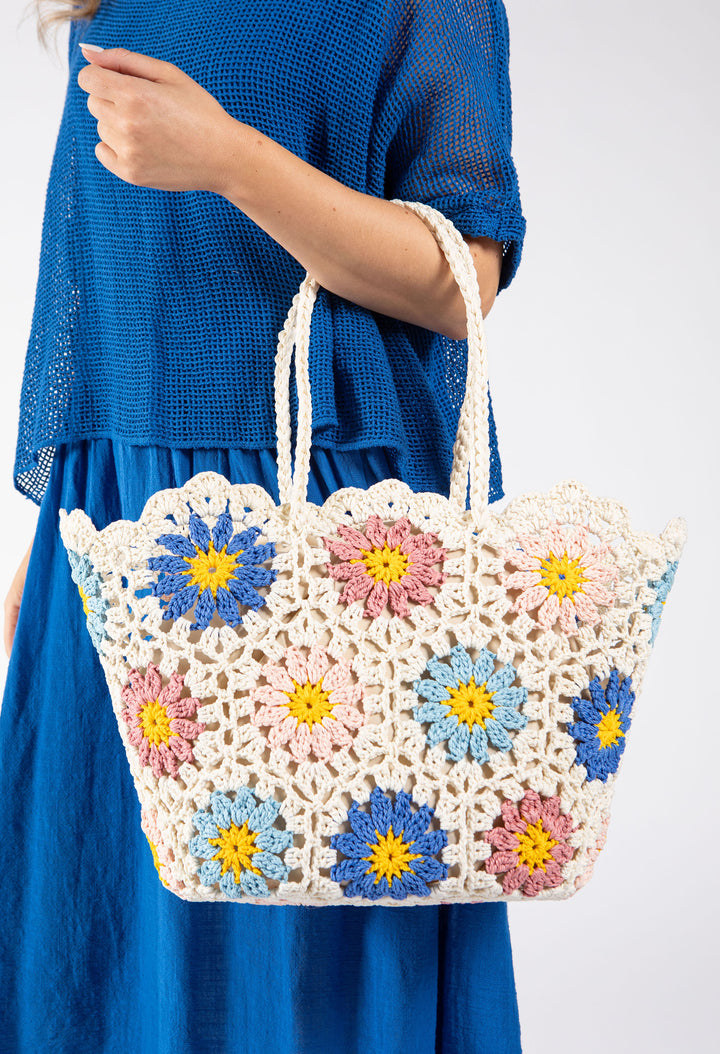 Crochet Knit Daisy Tote Bag