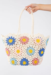 Crochet Knit Daisy Tote Bag