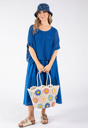 Crochet Knit Daisy Tote Bag