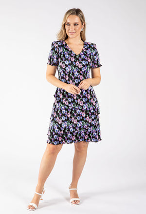 Floral Print Tiered Plisse Dress