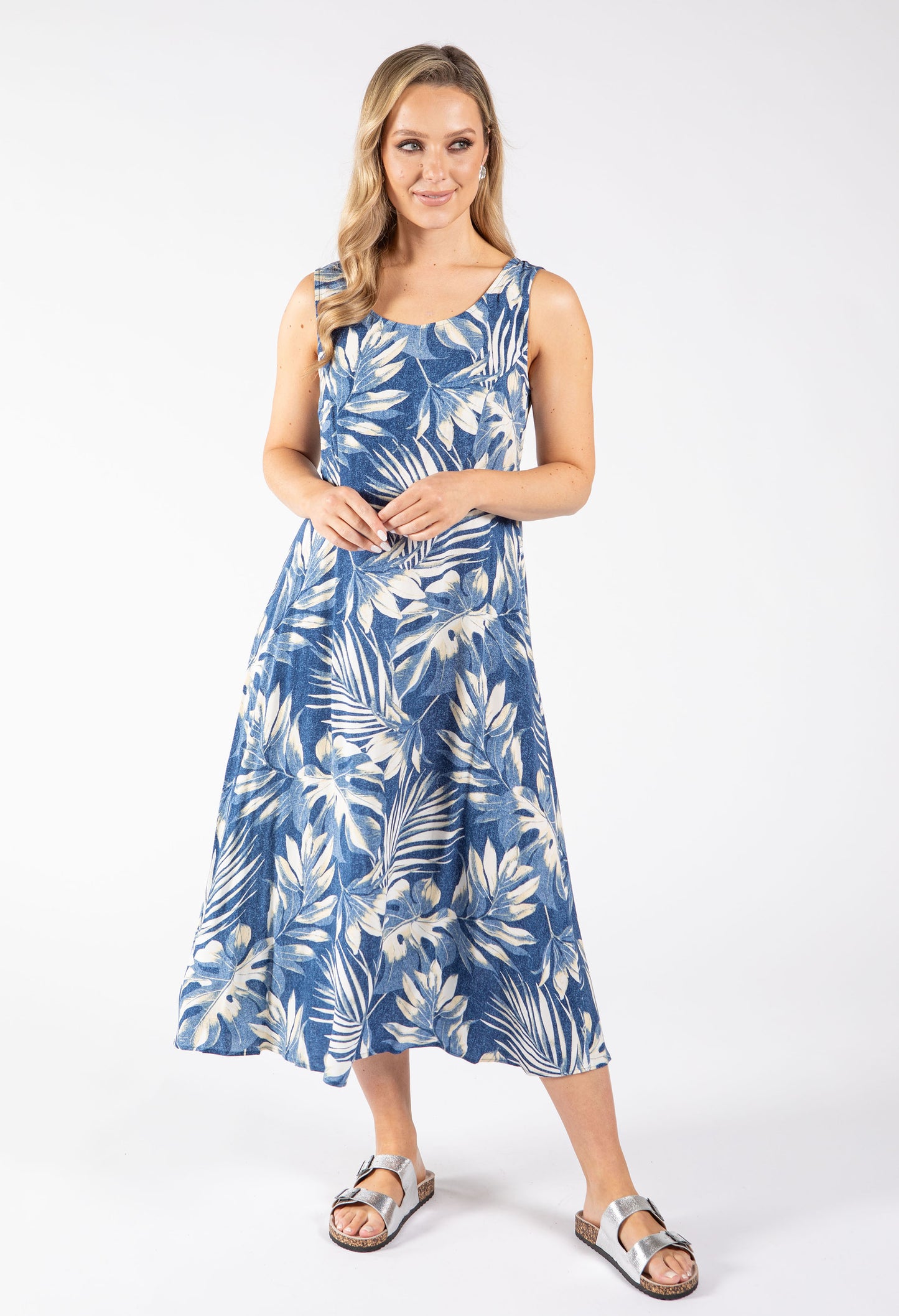 Palm Print Midi Dress