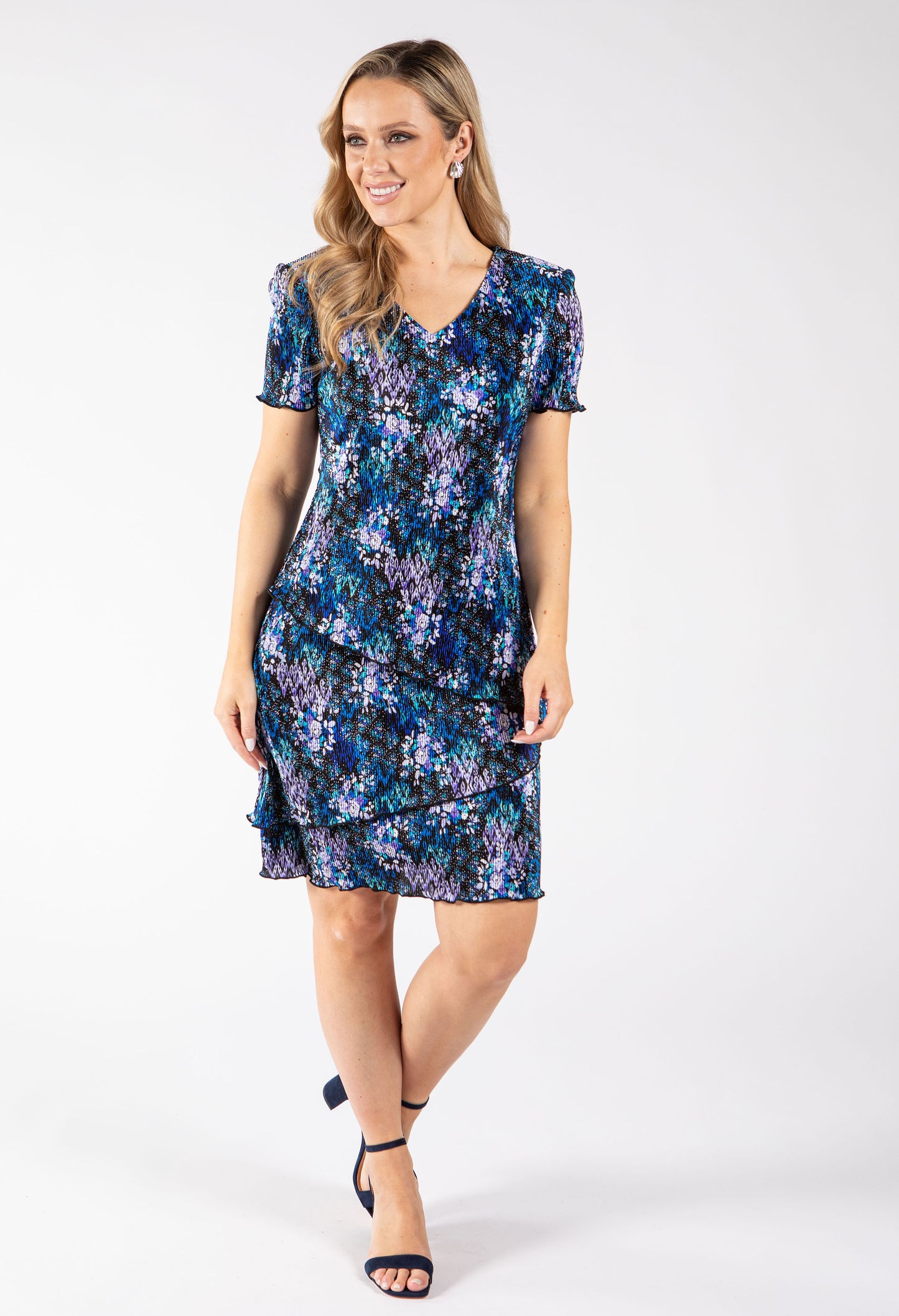Floral Print Tiered Plisse Dress
