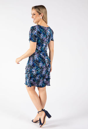 Floral Print Tiered Plisse Dress