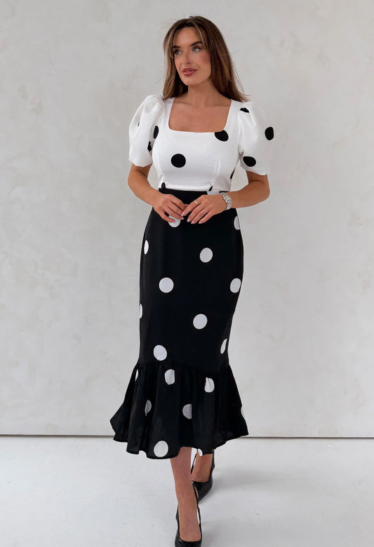 Jennifer Contrast Spot Midi Dress