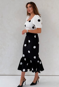 Jennifer Contrast Spot Midi Dress
