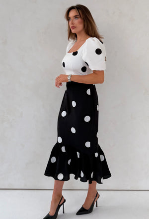 Jennifer Contrast Spot Midi Dress