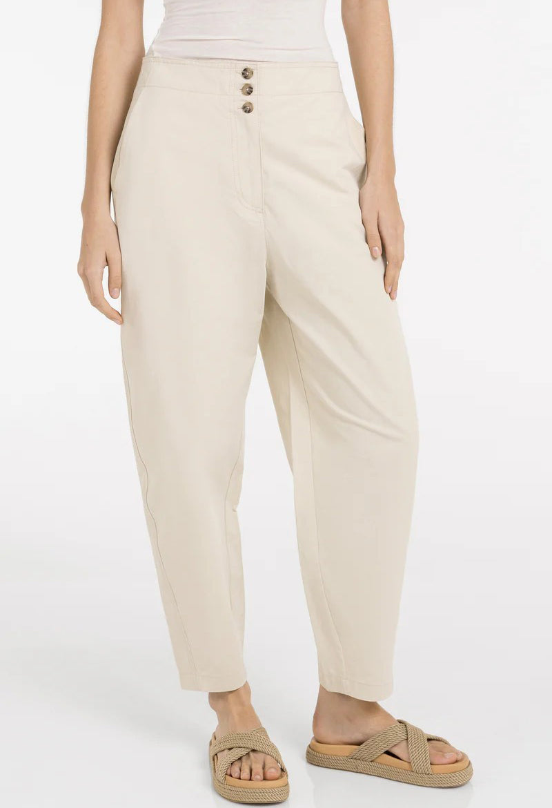High waist barrel trousers with button detail