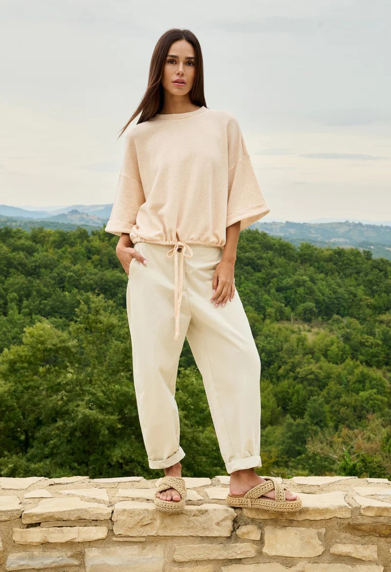High waist barrel trousers with button detail