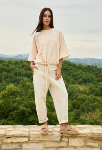 High waist barrel trousers with button detail