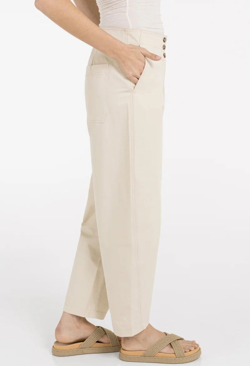 High waist barrel trousers with button detail