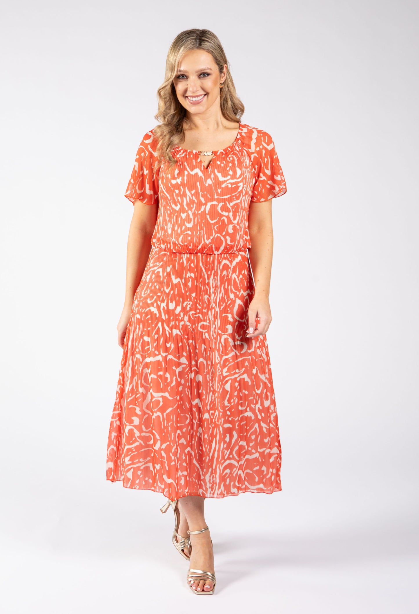 Rofari Plisse Pleated Midi Dress