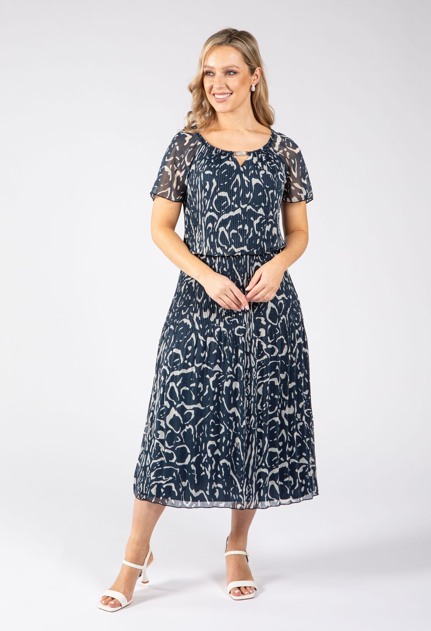 Rofari Plisse Pleated Midi Dress