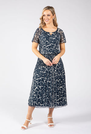 Rofari Plisse Pleated Midi Dress