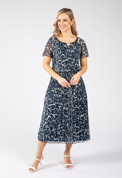Rofari Plisse Pleated Midi Dress