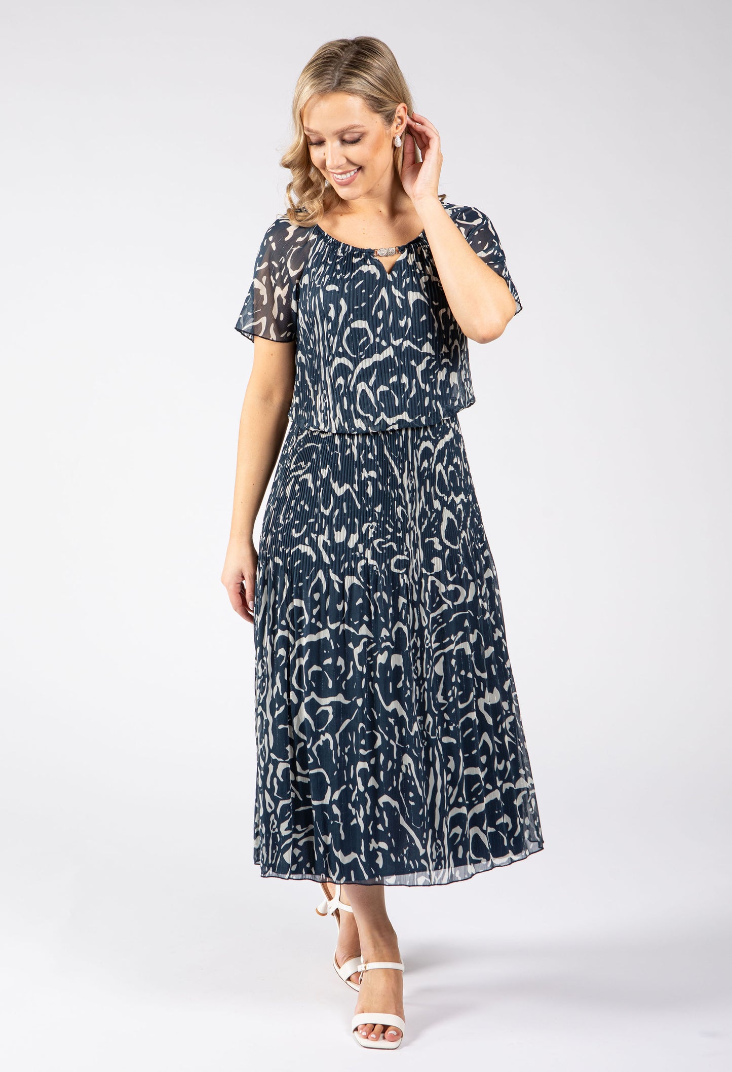 Rofari Plisse Pleated Midi Dress