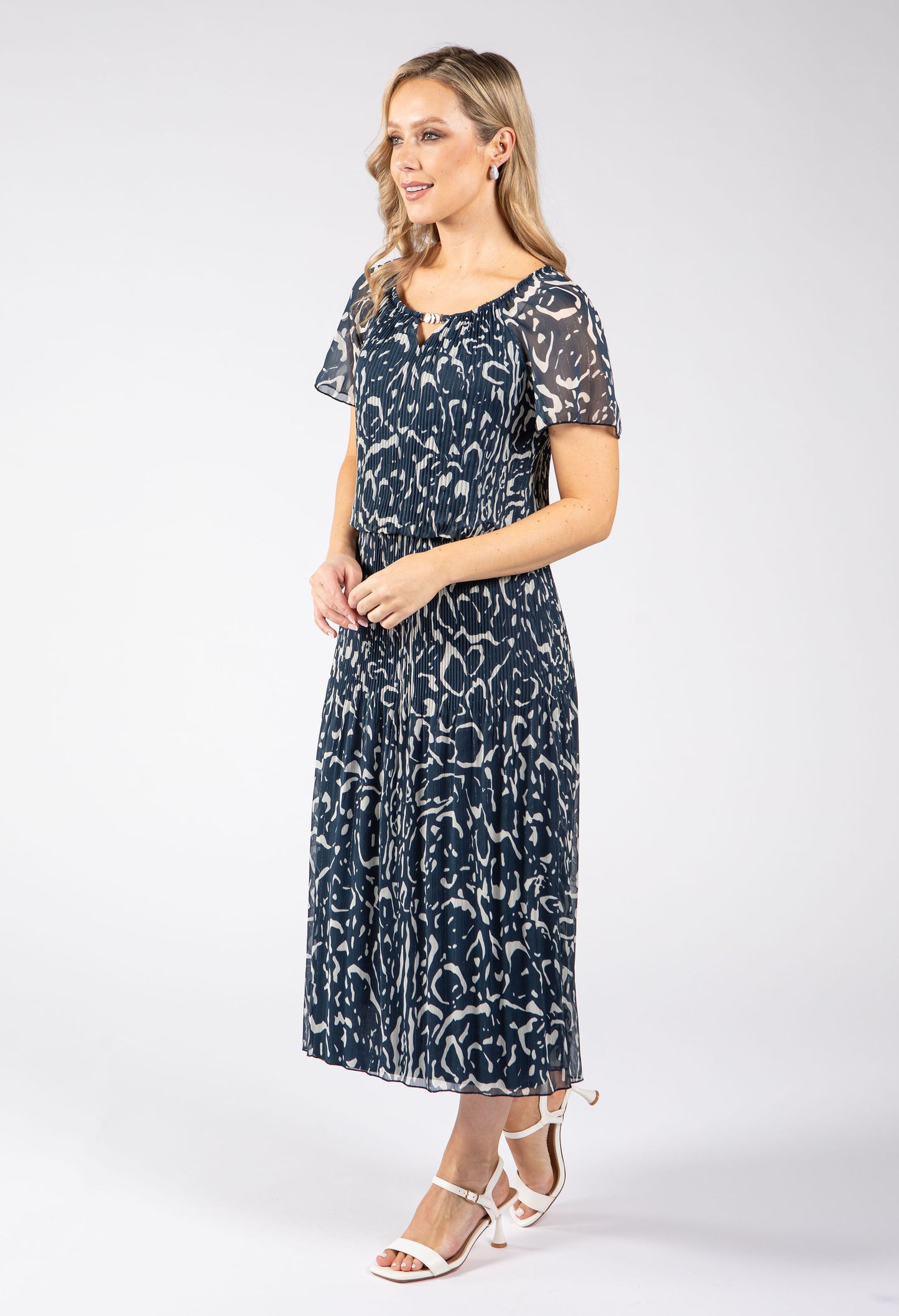 Rofari Plisse Pleated Midi Dress