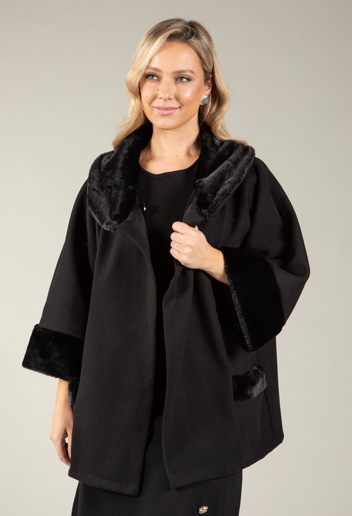 Faux Fur Trim Over Coat