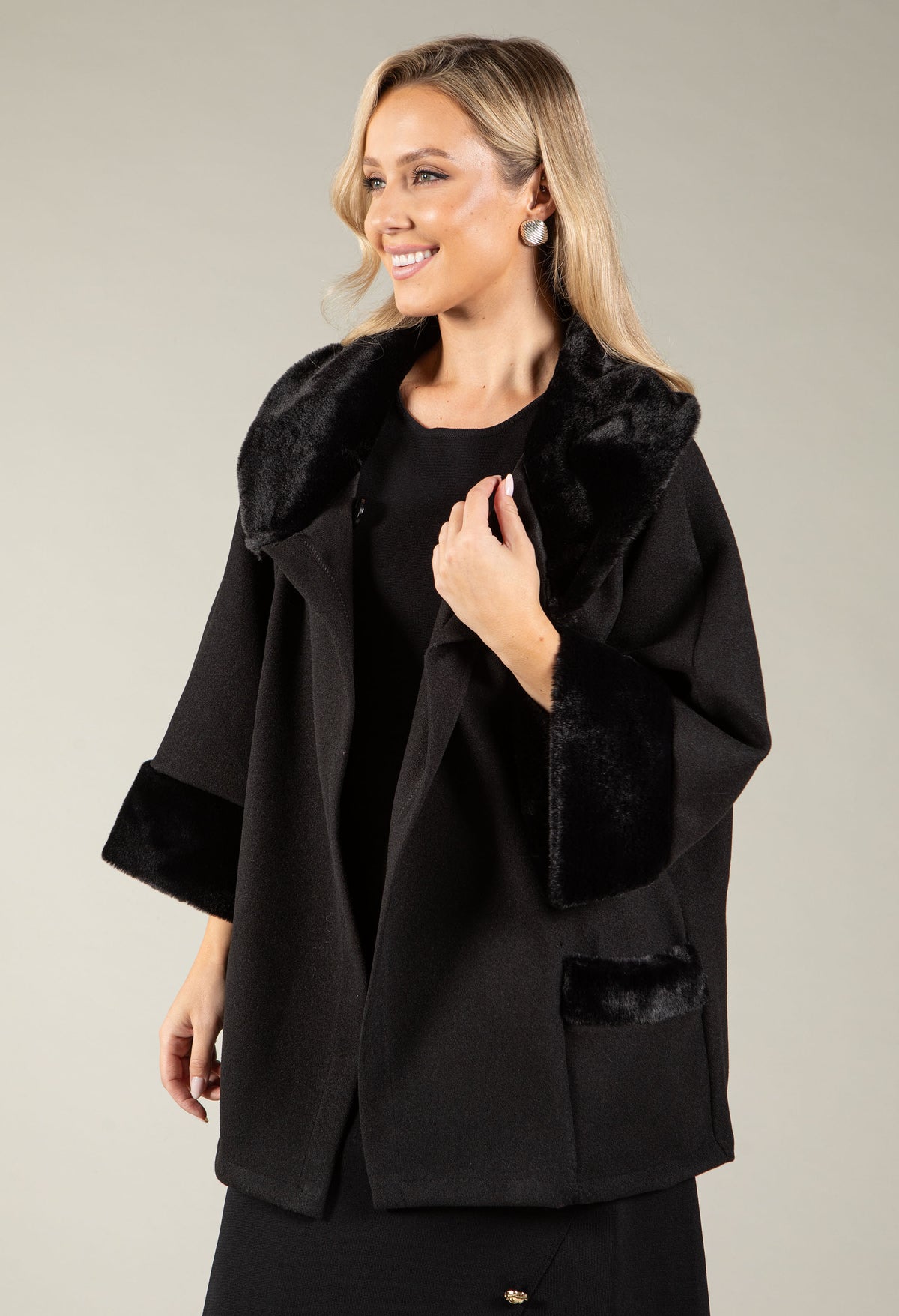 Faux Fur Trim Over Coat