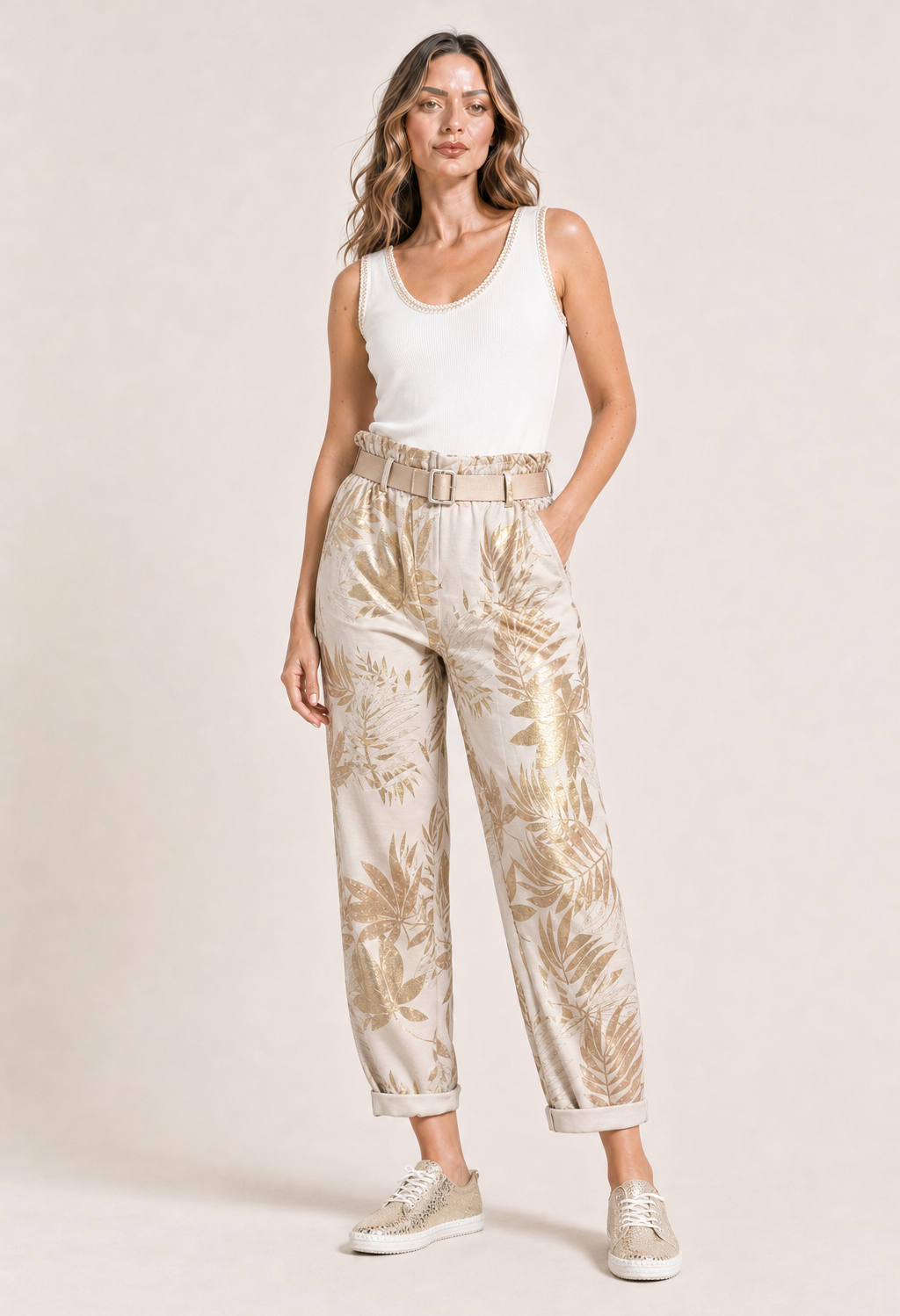 Gold Foil Belted Joggers
