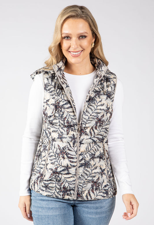 Abstract Print Quilted Gilet