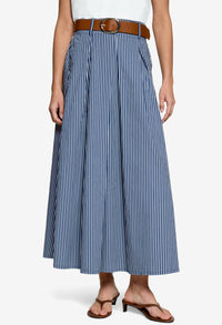 Striped Belted Midi Skirt