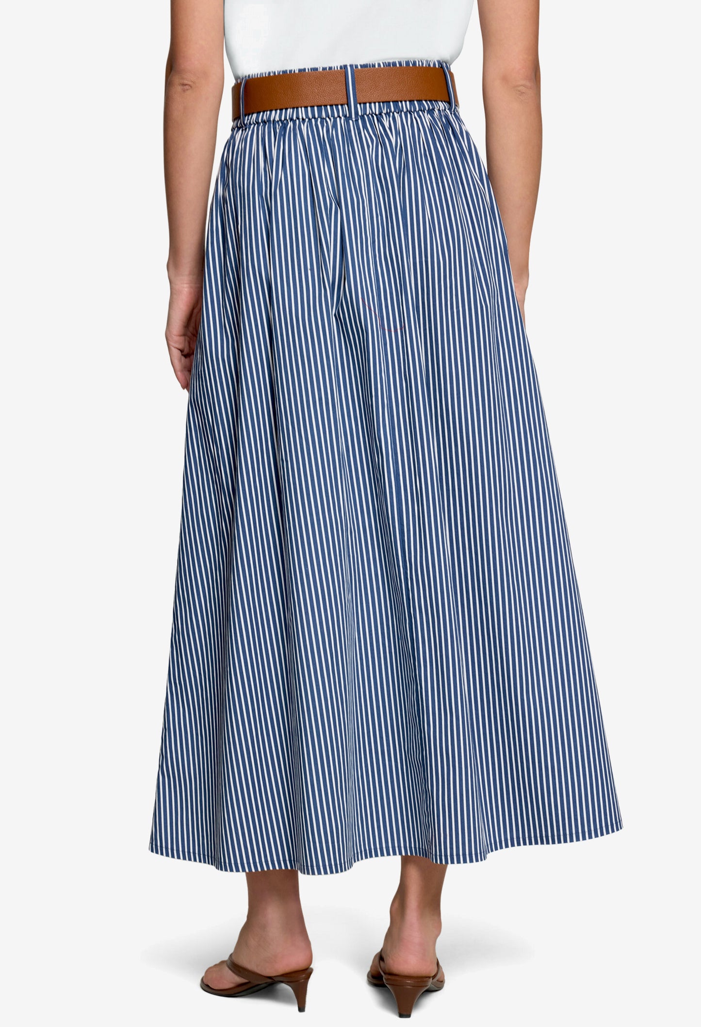 Striped Belted Midi Skirt