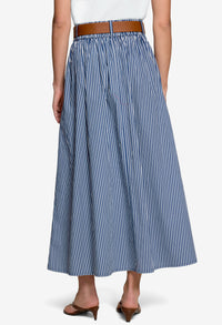 Striped Belted Midi Skirt