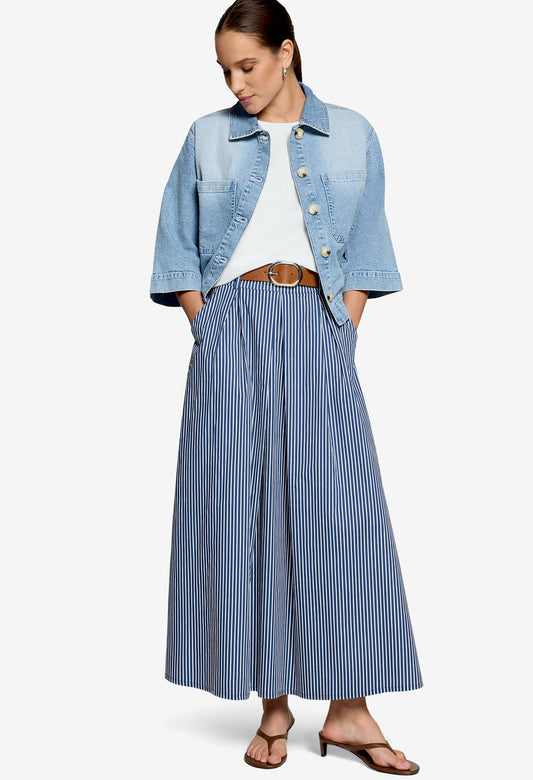 Striped Belted Midi Skirt